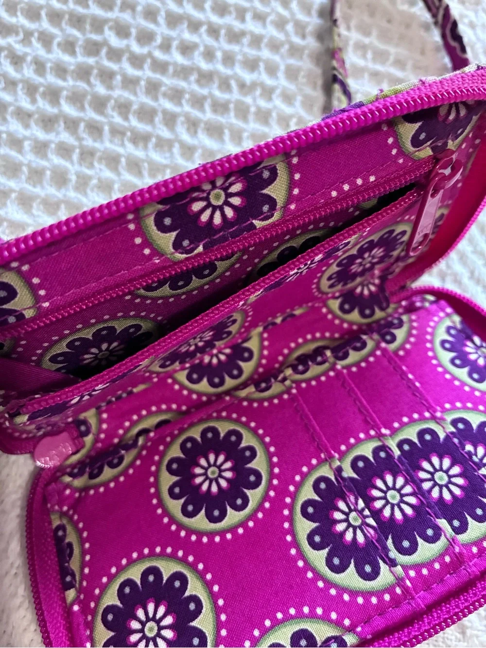 Vera Bradley Zip ID Wristlet in Very Berry Paisley pattern quilted purple pink